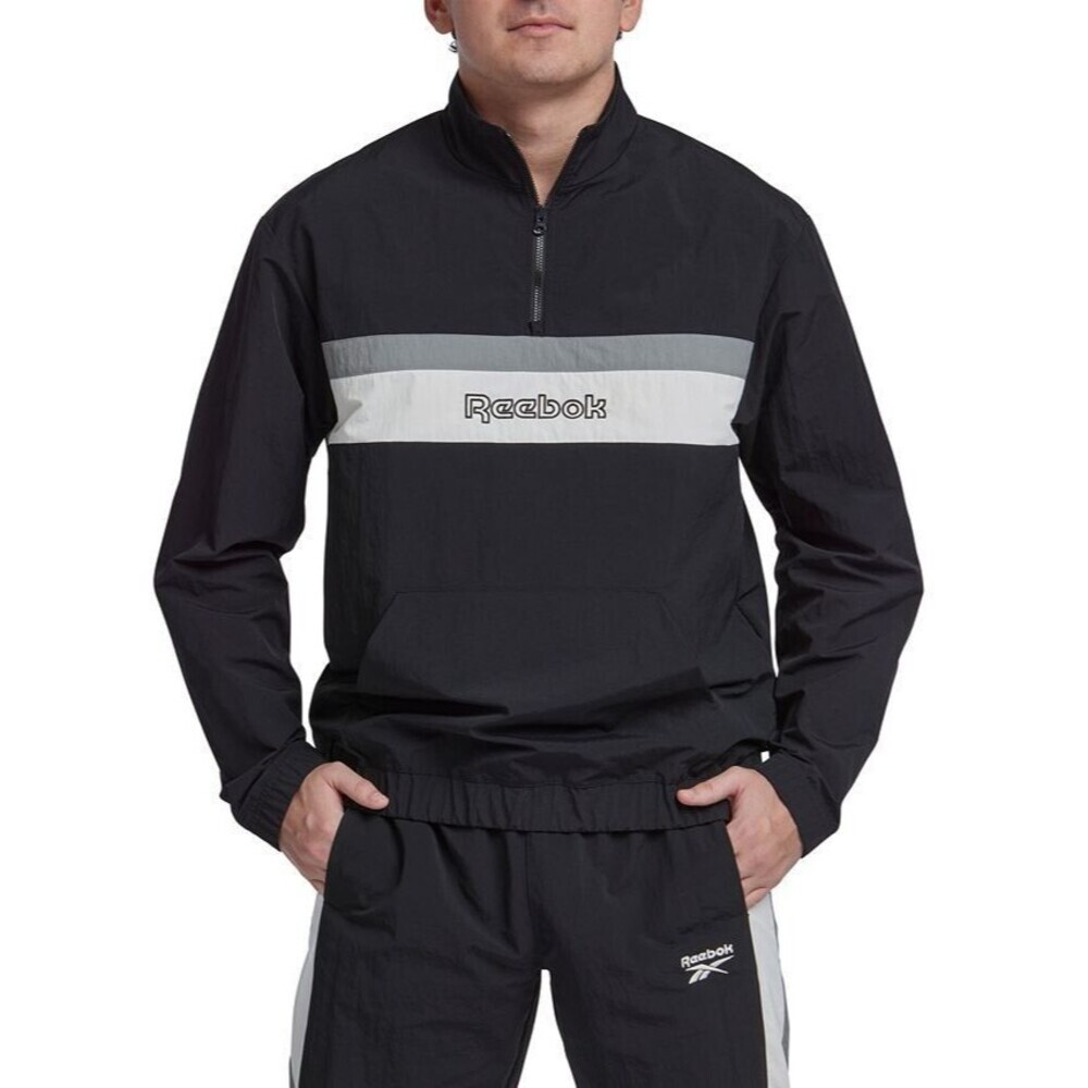 Reebok Men's Retro Colorblocked Quarter-Zip Popover Pullover Sweatshirt Black L